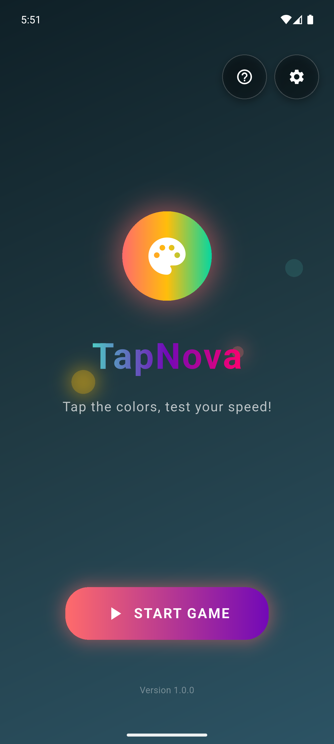 TapaNova main game screen showing colorful grid and timer